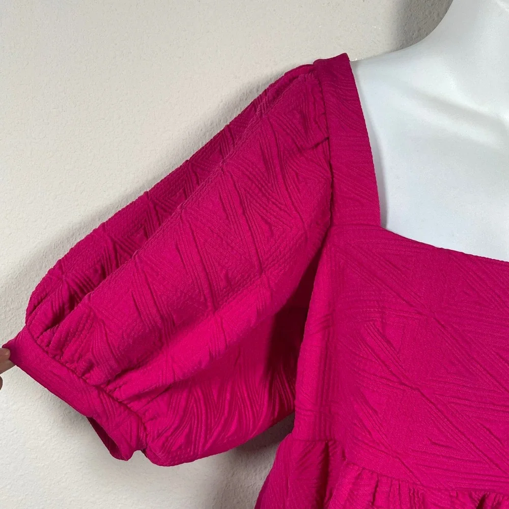 Free People Babydoll Dress Womens Medium Pink Barbiecore Puff‎ Sleeve Open Back